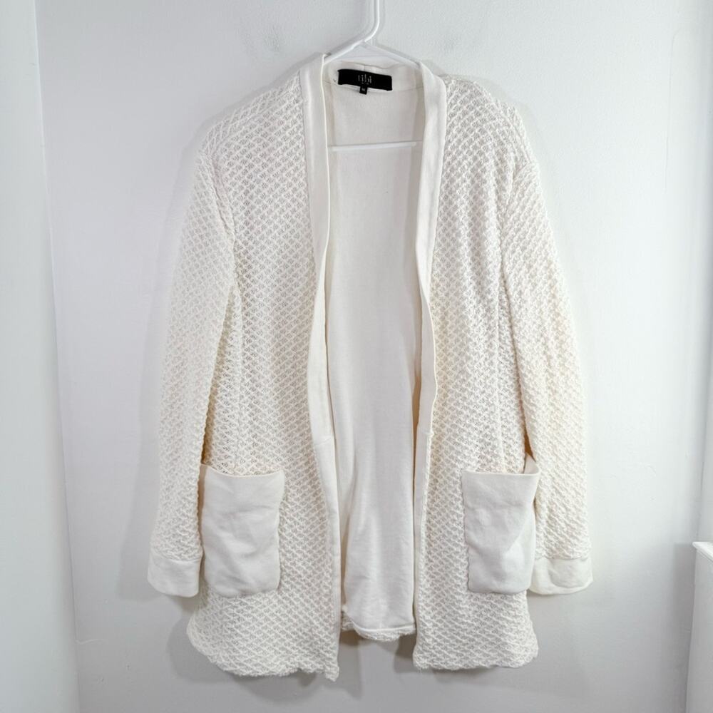 Tibi 100% Cotton White Texture Knit Open Front Sweater Cardigan Medium Large